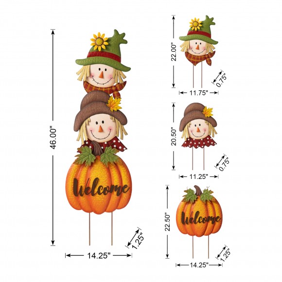 Glitzhome Glitzhome 46"H Fall Metal Stacked Scarecrow And Pumpkin Yard Stake
