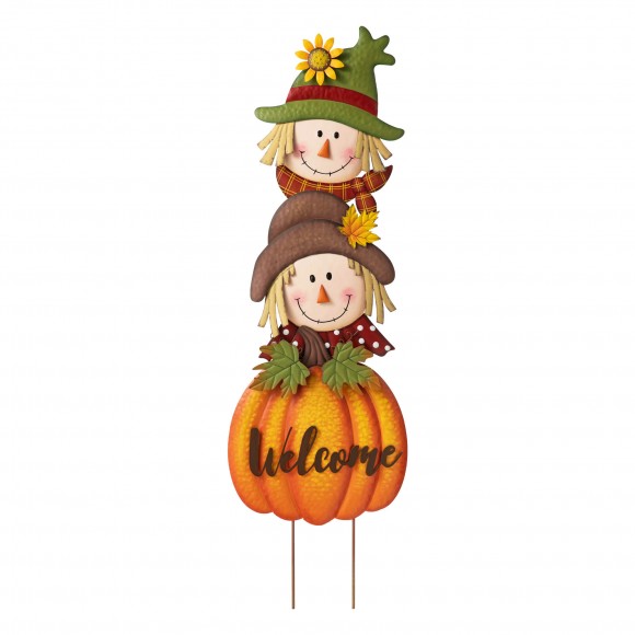 glitzhome Glitzhome 46"H Fall Metal Stacked Scarecrow and Pumpkin Yard Stake
