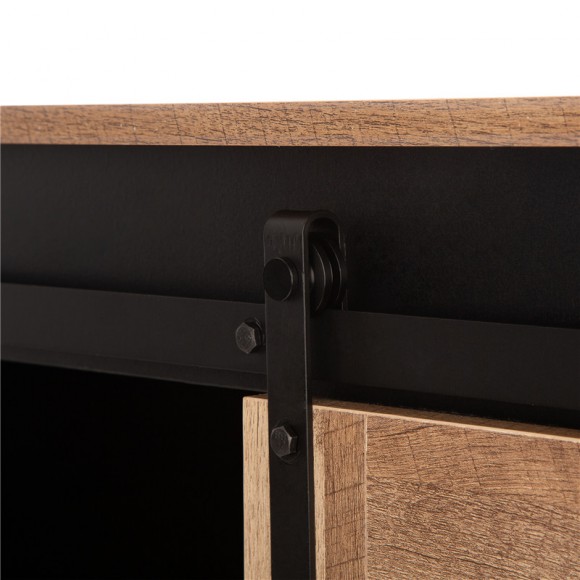 Glitzhome Glitzhome 47.20"L Modern Industrial Black Storage Cabinet With Natural Top And Sliding Doors