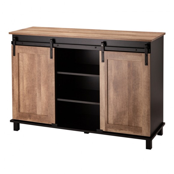 glitzhome Glitzhome 47.20"L Modern Industrial Black Storage Cabinet with Natural Top and Sliding Doors