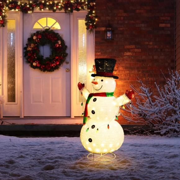 Glitzhome Glitzhome 47.25"H Lighted Christmas 3D Foldable Fabric Snowman Outdoor Décor With Colorful Bulbs And 160 Warm White LED Lights (KD)