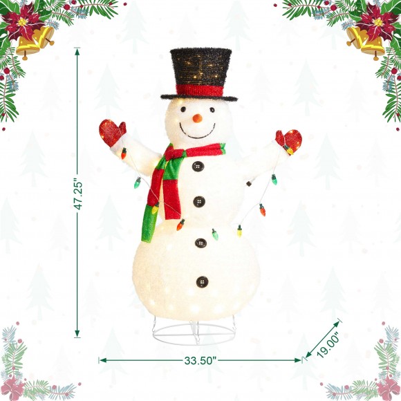 Glitzhome Glitzhome 47.25"H Lighted Christmas 3D Foldable Fabric Snowman Outdoor Décor With Colorful Bulbs And 160 Warm White LED Lights (KD)