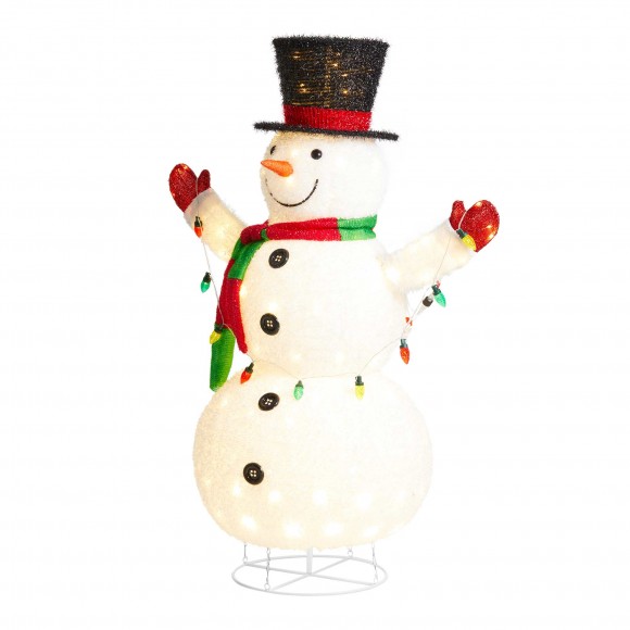 Glitzhome Glitzhome 47.25"H Lighted Christmas 3D Foldable Fabric Snowman Outdoor Décor With Colorful Bulbs And 160 Warm White LED Lights (KD)