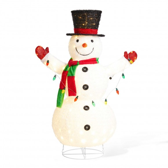 glitzhome Glitzhome 47.25"H Lighted Christmas 3D Foldable Fabric Snowman Outdoor Décor with Colorful Bulbs and 160 Warm White LED Lights (KD)