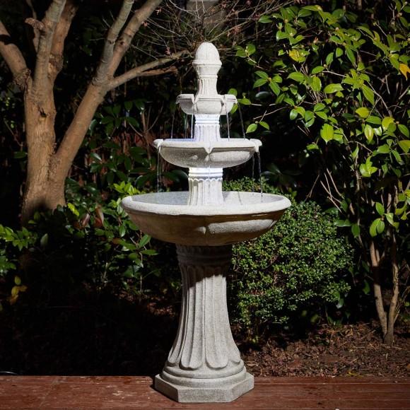 Glitzhome Glitzhome 47.25"H Oversized Sand Beige Terrazzo Resin 3-Tier Outdoor Fountain With Pump And Light