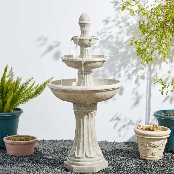 Glitzhome Glitzhome 47.25"H Oversized Sand Beige Terrazzo Resin 3-Tier Outdoor Fountain With Pump And Light
