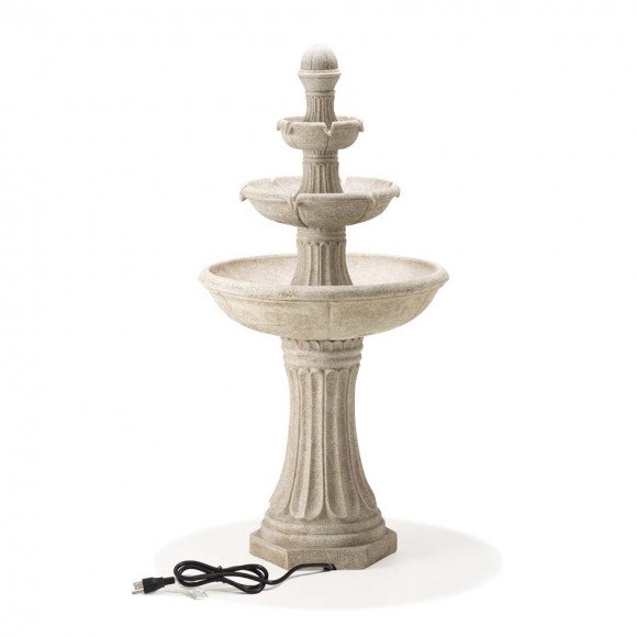 Glitzhome Glitzhome 47.25"H Oversized Sand Beige Terrazzo Resin 3-Tier Outdoor Fountain With Pump And Light