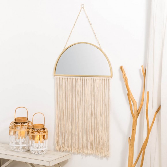 Glitzhome Glitzhome 47.25"H Regency Modern/Boho Metal Semicircle Wall Mirror With Tassels Hanging Decor