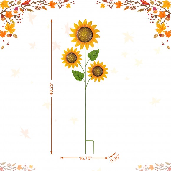 Glitzhome Glitzhome 48.25"H Fall Metal Sunflowers Yard Stake(KD Two Function)