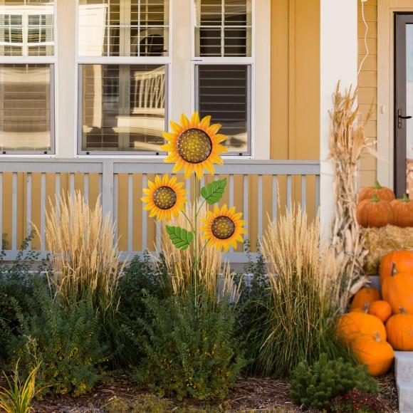 Glitzhome Glitzhome 48.25"H Fall Metal Sunflowers Yard Stake(KD Two Function)