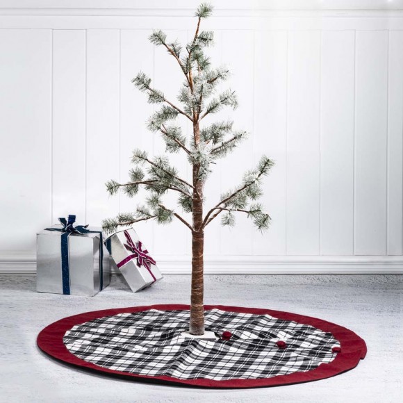 Glitzhome Glitzhome 48"D Black White Plaid Fabric Christmas Tree Skirt With Red Trim