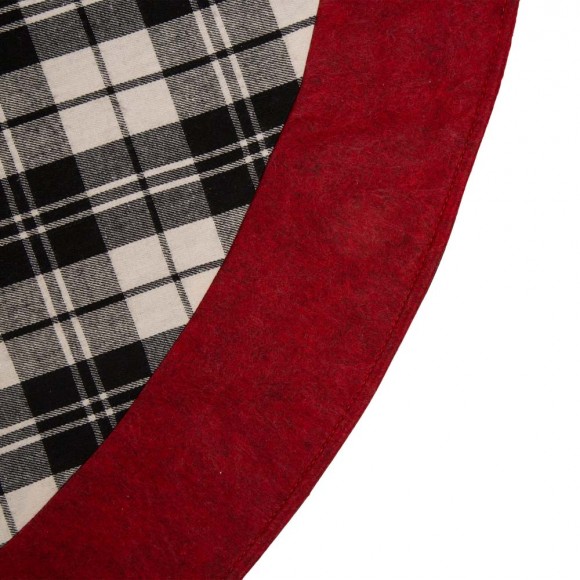 Glitzhome Glitzhome 48"D Black White Plaid Fabric Christmas Tree Skirt With Red Trim