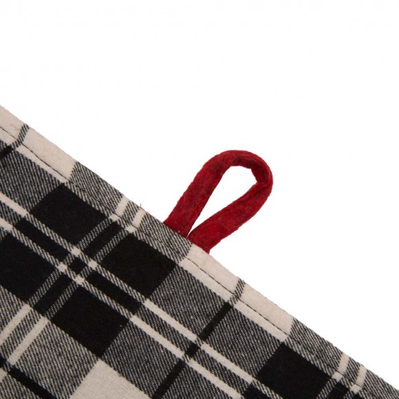 Glitzhome Glitzhome 48"D Black White Plaid Fabric Christmas Tree Skirt With Red Trim