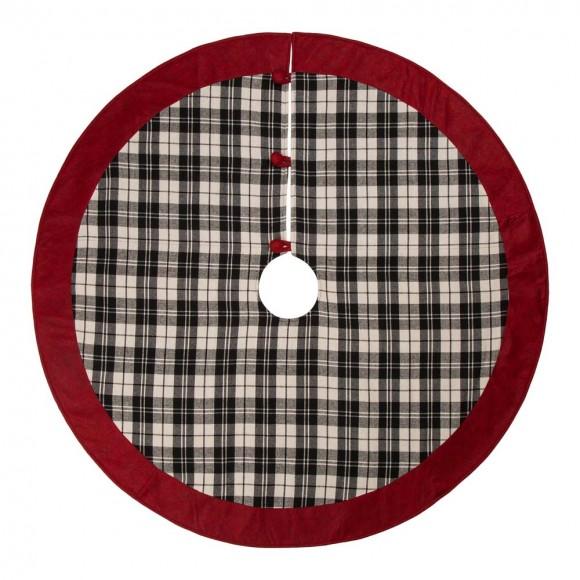 glitzhome Glitzhome 48"D Black White Plaid Fabric Christmas Tree Skirt with Red Trim