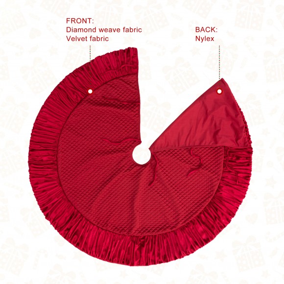 Glitzhome Glitzhome 48"D Deluxe Burgundy Velvet Ruffled Christmas Tree Skirt