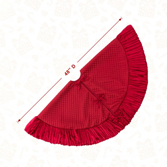 Glitzhome Glitzhome 48"D Deluxe Burgundy Velvet Ruffled Christmas Tree Skirt
