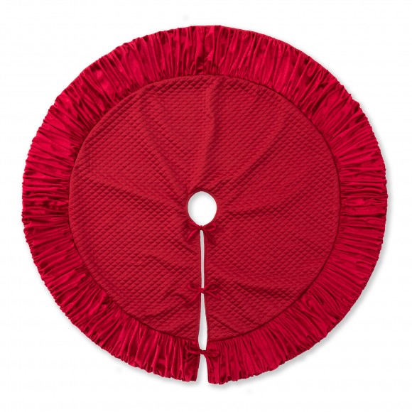 glitzhome Glitzhome 48"D Deluxe Burgundy Velvet Ruffled Christmas Tree Skirt