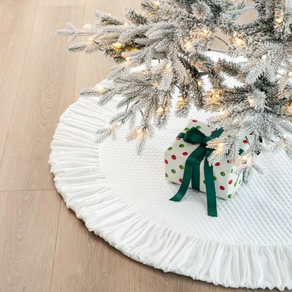 Glitzhome Glitzhome 48"D Deluxe White Velvet Ruffled Christmas Tree Skirt