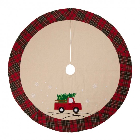 glitzhome Glitzhome 48"D Fabric Christmas Tree Skirt - Red Truck