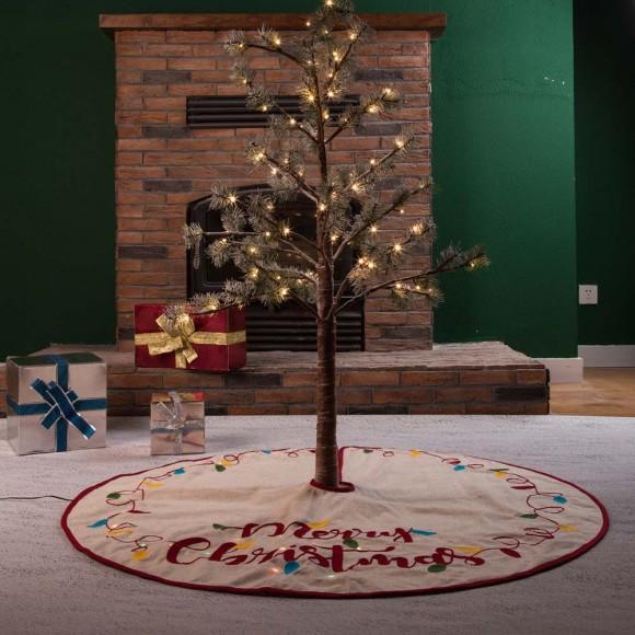 Glitzhome Glitzhome 48"D LED Embroidered Linen Christmas Tree Skirt - Merry Christmas