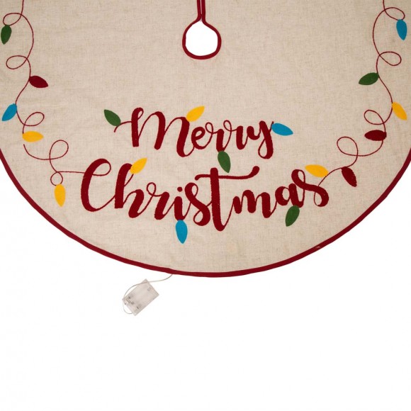 Glitzhome Glitzhome 48"D LED Embroidered Linen Christmas Tree Skirt - Merry Christmas