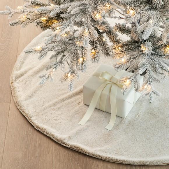 Glitzhome Glitzhome 48"D Milk Coffee Brown Faux Rabbit Fur Christmas Tree Skirt