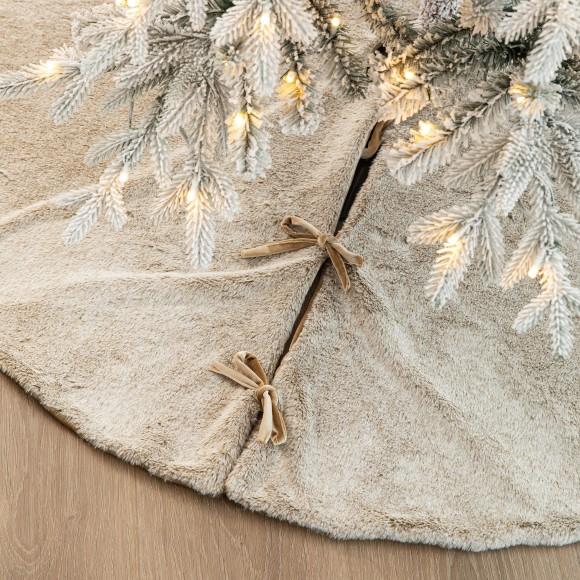 Glitzhome Glitzhome 48"D Milk Coffee Brown Faux Rabbit Fur Christmas Tree Skirt