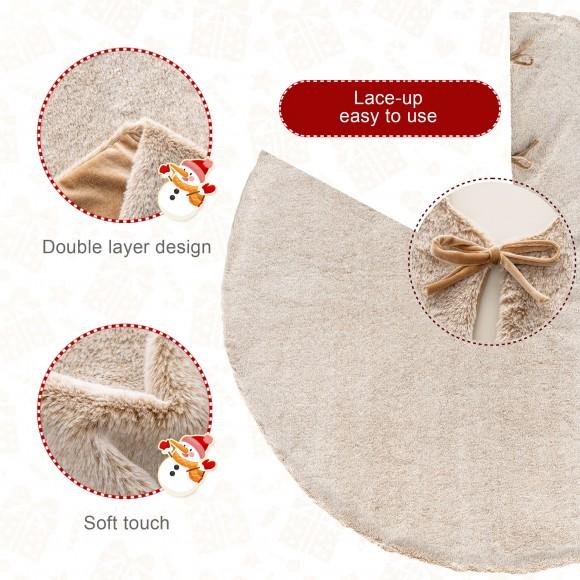 Glitzhome Glitzhome 48"D Milk Coffee Brown Faux Rabbit Fur Christmas Tree Skirt