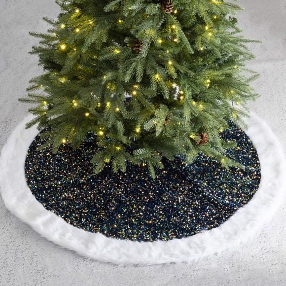 Glitzhome Glitzhome 48"D Navy Blue Sequin Christmas Tree Skirt