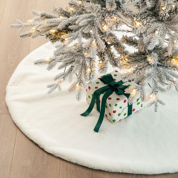 Glitzhome Glitzhome 48"D White Faux Rabbit Fur Christmas Tree Skirt