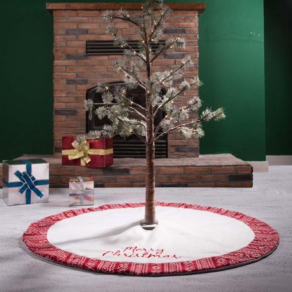 Glitzhome Glitzhome 48"D White Fleece Christmas Tree Skirt - Merry Christmas