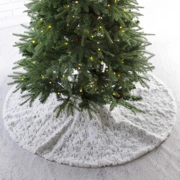 Glitzhome Glitzhome 48"D White Plush With Snowflake Christmas Tree Skirt