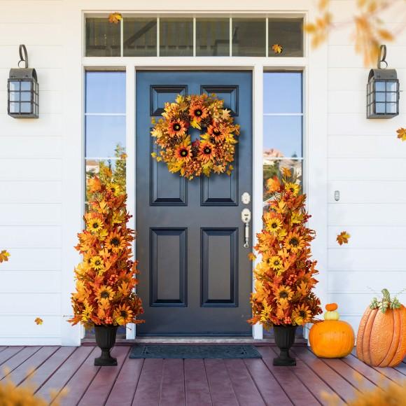 Glitzhome Glitzhome 48"H Fall Lighted Maple Leaf And Sunflower Urn Porch Tree With Timer