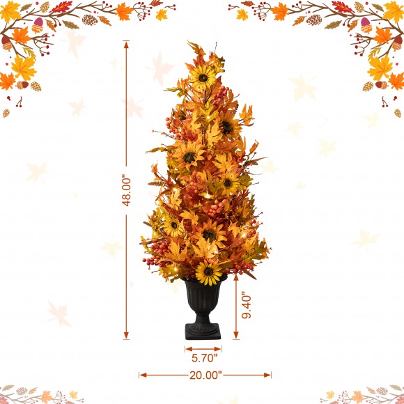 Glitzhome Glitzhome 48"H Fall Lighted Maple Leaf And Sunflower Urn Porch Tree With Timer