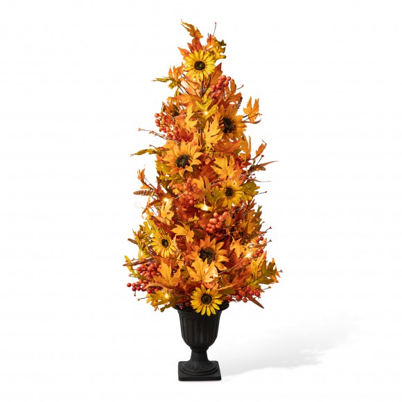 glitzhome Glitzhome 48"H Fall Lighted Maple Leaf and Sunflower Urn Porch Tree with timer