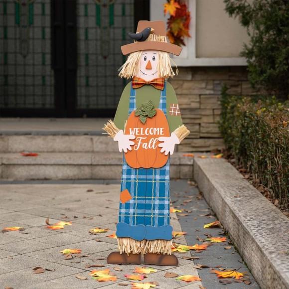 Glitzhome Glitzhome 48"H Fall Wooden Scarecrow Yard Stake/Standing/Hanging Sign Decor (Three Function)