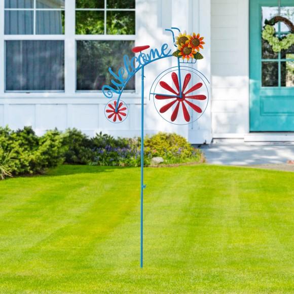 Glitzhome Glitzhome 48"H Metal Bicycle Wind Spinner Welcome Yard Stake