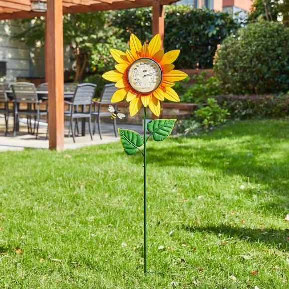 Glitzhome Glitzhome 48"H Metal Sunflower Yardstake With Thermometer Decor