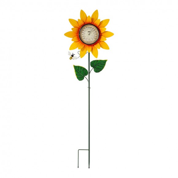 glitzhome Glitzhome 48"H Metal Sunflower Yardstake with Thermometer Decor