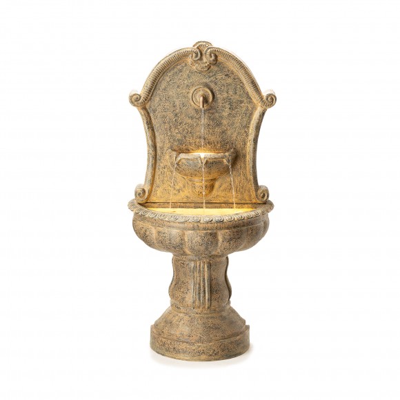 glitzhome Glitzhome 49.25"H Oversized Antique European Style Faux Granite Sculptural Multi-tiered Pedestal Polyresin Outdoor Floor Fountain with Pump and LED Light (KD)