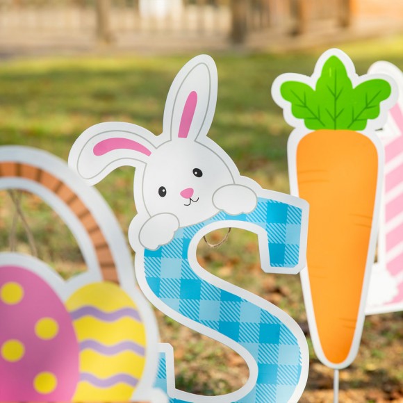 Glitzhome Glitzhome 49.5"L Set Of 6 Easter Icon Metal Yard Stake