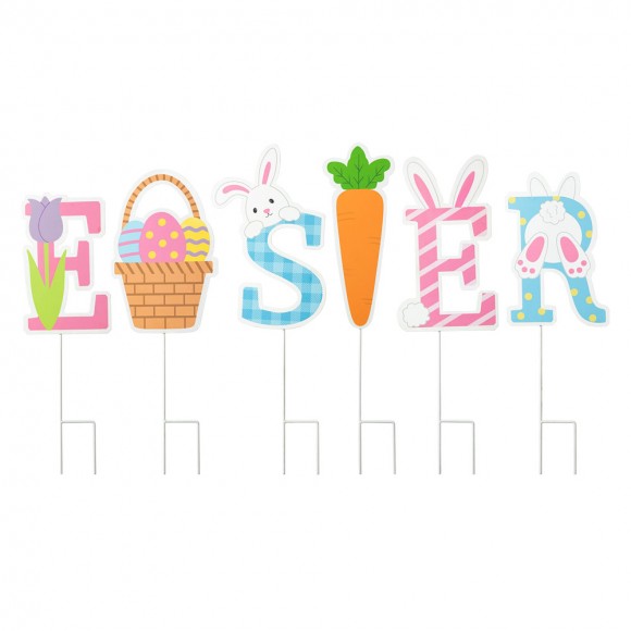 glitzhome Glitzhome 49.5"L Set of 6 Easter Icon Metal Yard Stake