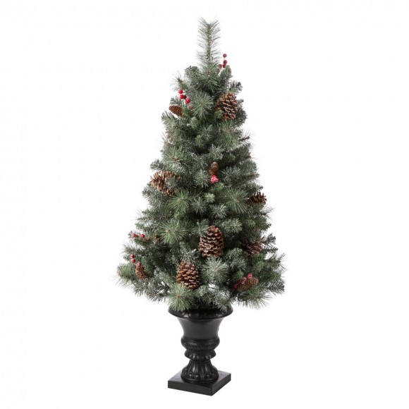 Glitzhome Glitzhome 4ft Flocked Artificial Christmas Tree With 100 Warm White Light Set Of 2