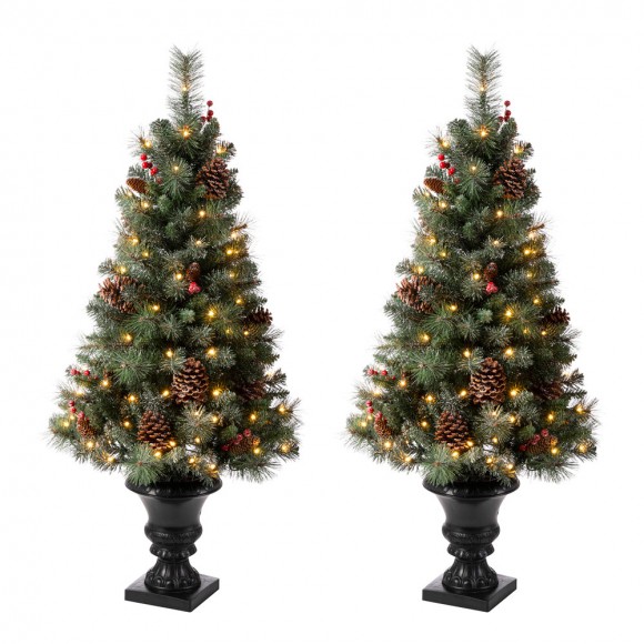 glitzhome Glitzhome 4ft Flocked Artificial Christmas Tree With 100 Warm White Light Set of 2