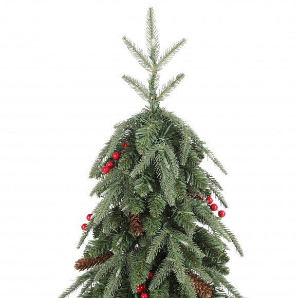 Glitzhome Glitzhome 4ft Pre-lit Green Artificial Christmas Porch Tree With Red Berries Pinecones And 100 Warm White Lights 3 Function W/Foot Pedal