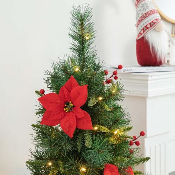 Glitzhome Glitzhome 4ft Pre-Lit Pine Artificial Christmas Porch Tree With 100 Warm White Lights Poinsettia And Red Berries