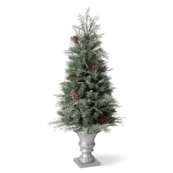 Glitzhome Glitzhome 4ft Pre-Lit Pine Artificial Christmas Porch Tree With 130 Warm White Lights And Pinecones