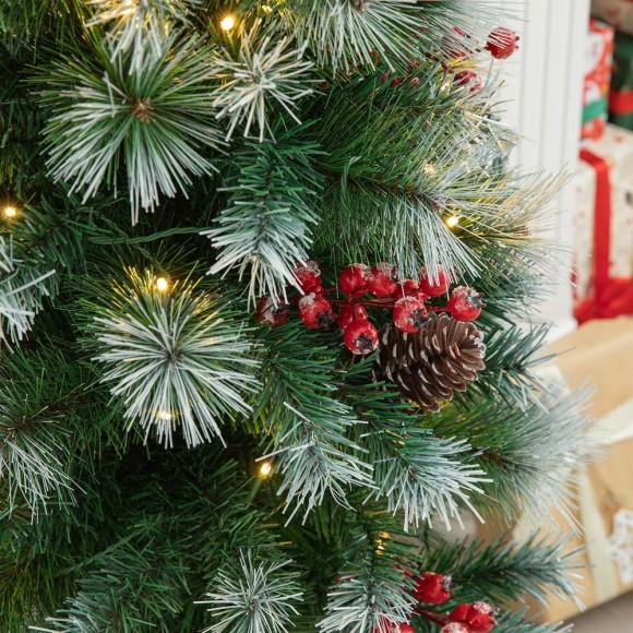 Glitzhome Glitzhome 4ft Pre-Lit Pine Artificial Christmas Porch Tree With 80 Warm White Lights Pinecones And Red Berries