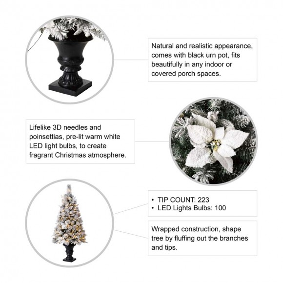 Glitzhome Glitzhome 4ft Pre-Lit Pine Artificial Christmas Porch Tree With 100 Warm White Lights And Poinsettias