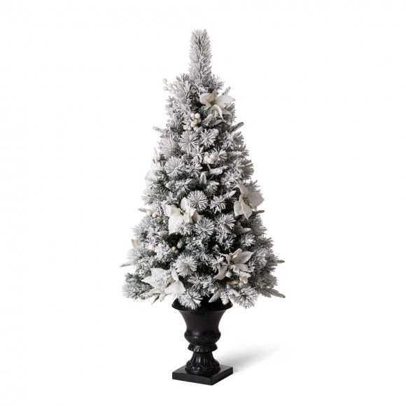 glitzhome Glitzhome 4ft Pre-Lit Pine Artificial Christmas Porch Tree with 100 Warm White Lights and Poinsettias